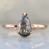 1.42Ct Pear Rose Cut Grey Diamonds 18K Rose Gold Ring