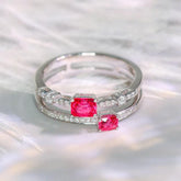 Pink Peach Spinel Cushion Cut & Diamonds Ring in 18K White Gold