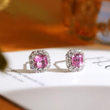 Padparadscha Sapphire & Diamond Halo Earrings - Platinum 950