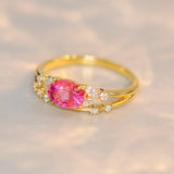 Pink Sapphire Diamonds Horizontal Stacking Ring in 18K Gold