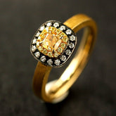 Fancy Yellow Diamonds Satin Finish Ring in 18K Yellow Gold