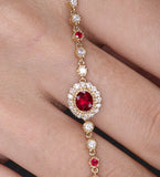 18K Gold Diamond Bracelet - Pigeon Blood Ruby Halo Design