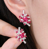 Cluster Pink Spinel & Diamonds 18K White Gold Earrings