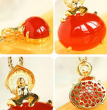 Buddha-Inspired Red Agate Necklace in 18K Yellow Gold
