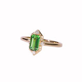 Tsavorite Asscher Cut & Diamond Ring in 18K Yellow Gold