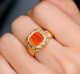 Star Engraved 3.8ct Fanta Garnet Ring in 18K Yellow Gold Ring