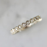 Hexagon Shaped White Diamond Engraved Ring in 18K Yellow Gold