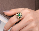 Vintage Byzantine Emerald 18K Ring with Black Agate