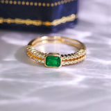 Emerald & Diamond Stackable Ring in 18K Yellow Gold