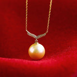 Whale Fin Golden South Sea Pearl Necklace & Diamond - 18K Yellow Gold