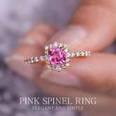 Diamond Halo Set Pink Spinel 18K Gold Ring