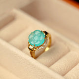 5A Amazonyte Rose Shape 18K Yellow Gold Ring