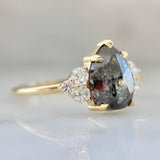 2.05ct Salt and Pepper Diamond Pear Rose Cut Ring - 18K Gold
