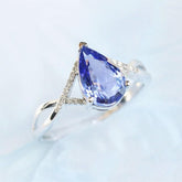 Pear Cut Blue Tanzanite Diamond Engagement Ring - 18K White Gold