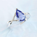 Pear Cut Blue Tanzanite Diamond Engagement Ring - 18K White Gold