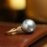 10mm Silver-Grey Tone Madama Pearl Ring - 18K Yellow Gold