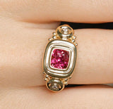 Chunky Gold Spinel Engraved Ring in 18K Yellow Gold