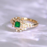 Cluster Emerald & Diamonds Ballerina Design Ring in 18K Yellow Gold