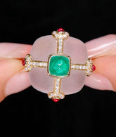 1.26ct Sugarloaf Emerald & White Crystal 18K Ring