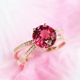 Peach Red Garnet & Diamonds Ring in 18K Yellow Gold
