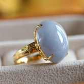 20x15mm Purple Jade Cabochon Cut & Diamond Pave Ring in 18K Yellow Gold