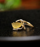 Yellow Jade & White Diamond 18K Yellow Gold Ring