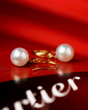 8mm Akoya Pearl Hook Earrings with Diamond in 18K Yellow Gold