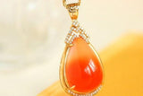 Bi-Color Red Agate Teardrop Necklace - 18K Yellow Gold