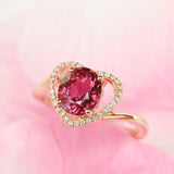 Heart Shape Oval Garnet Ring in 18K Yellow Gold