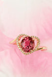 Heart Shape Oval Garnet Ring in 18K Yellow Gold