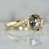 Free Form Salt and Pepper Diamond Hexagon 18K Yellow Gold Ring