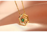 Emerald & White Diamond Hexagon Shape 18K Necklace,