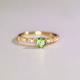 Peridot Asscher Cut & Diamond Pave 18K Yellow Gold Ring