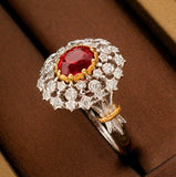 Pigeon Blood Ruby Cluster Diamonds Ring in 18K White Gold