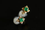 Emerald Square Cut & Diamond 18K Stud Earrings