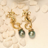 Hippocampus Design Tahitian Pearls Earrings with Diamond in 18K Gold