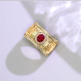 Stunning Ruby & Diamond 18K Gold Wire Brushed Finish Ring