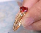 Myanmar Red Spinel 18K Gold Ring with Arrowhead Engraved Design