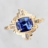 1.5ct Sapphire Horizontal Stone Art Deco Ring - 18K Yellow Gold