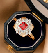 Red Jedi Spinel Double Halo 18K Ring - Italian Crafted