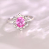 1.5ct Pink Peach Sapphire & Diamonds Cluster Ring - 18K White Gold