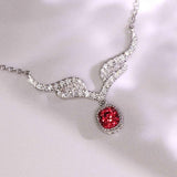 Angel Wing Red Spinel Diamonds Necklace in 18K White Gold