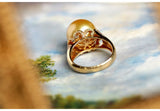 11mm Golden South Sea Pearl & Diamond Ring in 18K Yellow Gold