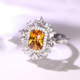 1.38ct Yellow Sapphire & Halo Diamond Ring in 18K White Gold