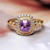 1.17ct Purple Violet Spinel Cushion Ring with Diamond in 18K Gold