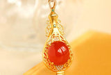 18K Yellow Gold Round Southern Red Agate Diamond Necklace
