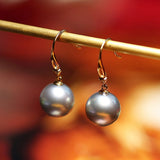 9mm Madama Silver-Grey Tone Pearl Frech Wire Earrings in 18K Gold
