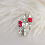 Pink Red Spinel Cushion & Diamond Ring - 18K White Gold