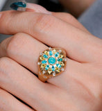 Brazil Paraiba Tourmaline & Diamonds 18K Gold Brush Finish Ring