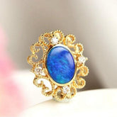 Blue Opal & Diamond Pendant - 18K Yellow Gold